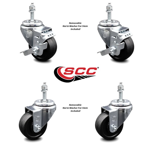 Service Caster 3.5 Inch Soft Rubber Wheel Swivel 3/8 Inch Threaded Stem Caster Brakes SCC, 2PK SCC-TS20S3514-SRS-381615-2-TLB-2 - main